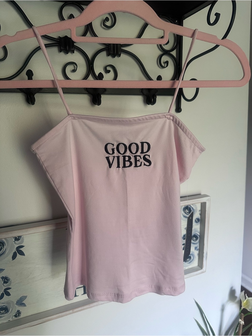 NWT Good Vibes Pink Spaghetti Strap Y2K Tank Top